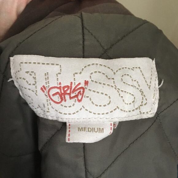 VTG STUSSY Double Breasted Check Plaid Quilted Jacket in Army green  Y2K  SZ S - Picture 13 of 16